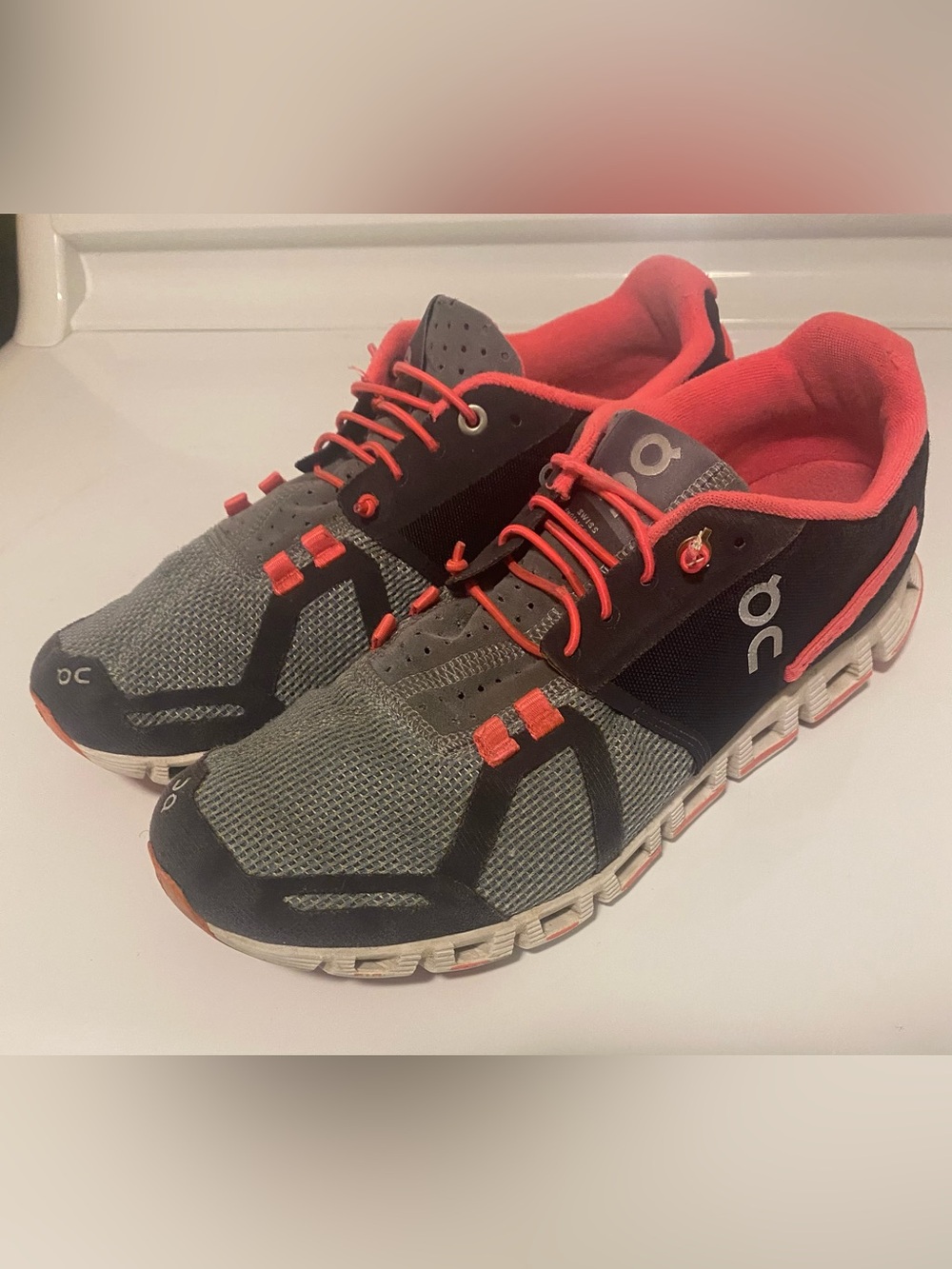 On Running Womens Athletic Shoes - Gray with Coral Accents